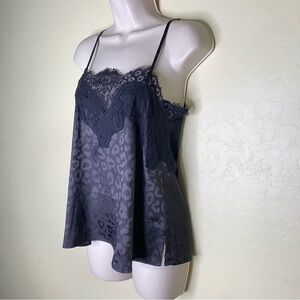 Elegant Lace Trim Satin Cami Top Black Size S
